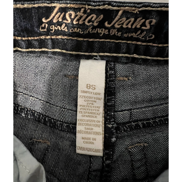 Justice Jeans Girls Size 8S Dark Wash Cuffed Hem Pockets Logo Snap Close - Picture 6 of 8
